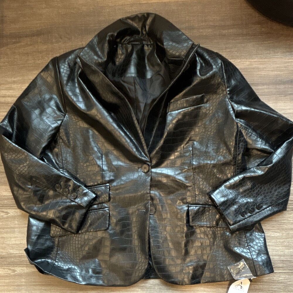 Anewsta Curve Women's Black Croc Embossed Blazer 2XL Lined Button Long Sleeve